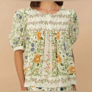 FARM RIO Folk Floral Short Sleeve Blouse XS
